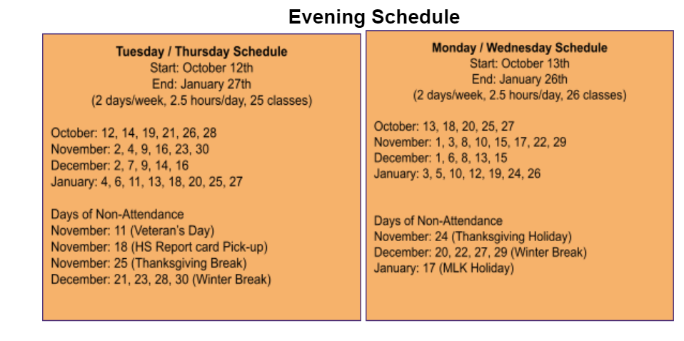Evening School Schedule