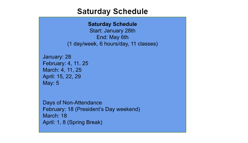 Saturday School Schedule