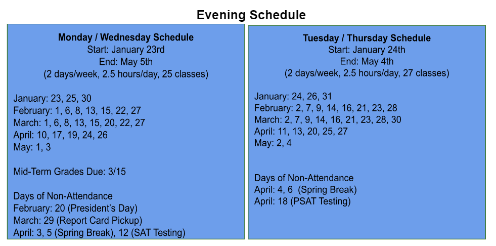 Evening School Schedule